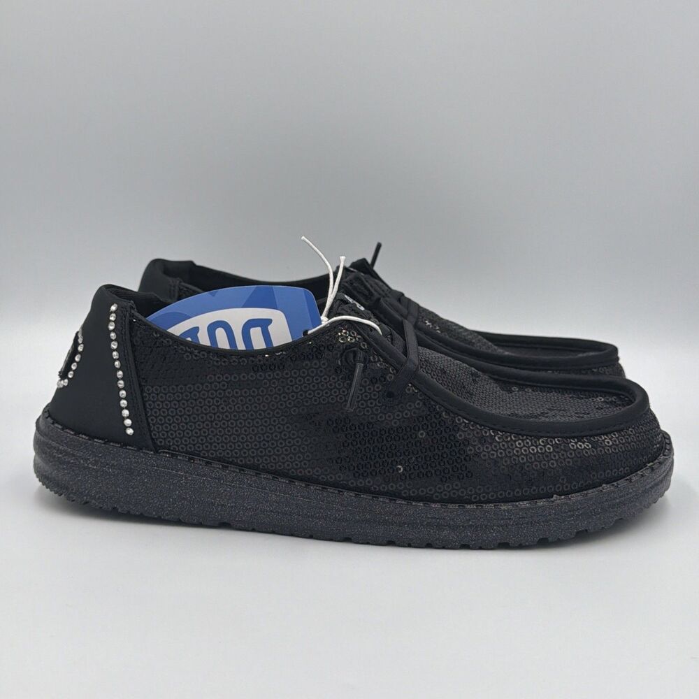 Hey Dude Wendy Disco Sequin Black Womens Slip On Loafers 43476-001 Size 9 NEW